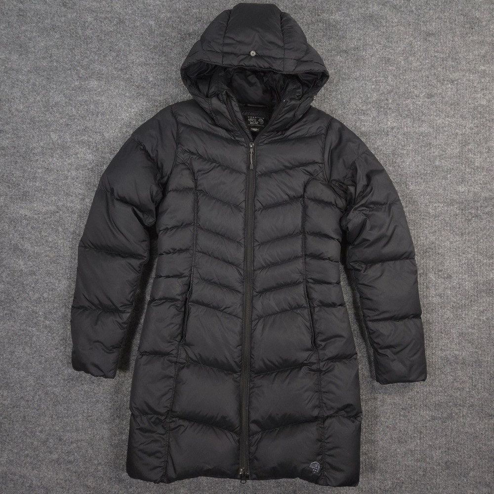 Mountain Hardwear Jacket Womens XS Black Down Puffer Removable Hood Full Zip - Picture 1 of 12